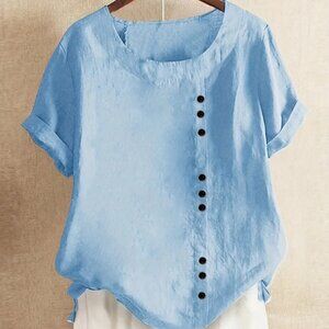 TEMU Light Blue Faux Button Summer Shirt